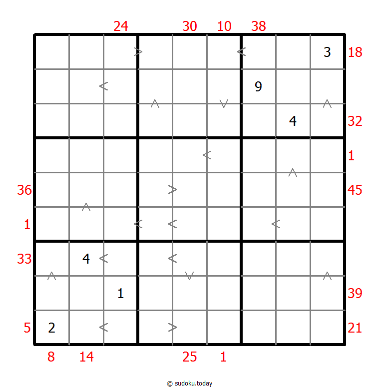 Hybrid Sudoku ( X Sums + Greater Than )